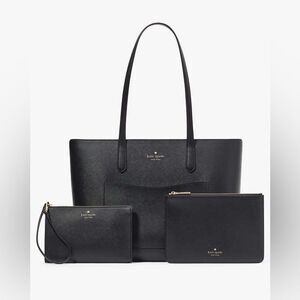 New! Kate Spade Staci Black Saffiano Leather Large Tote 3 pc Set NWT MSRP $499